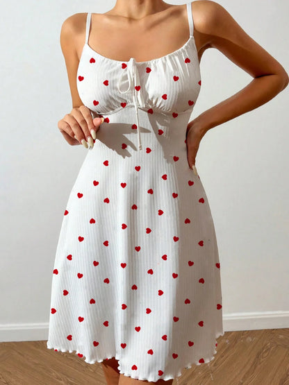 Sexy Nightdress  Heart Printed Mini Dress Lingerie Pyjamas