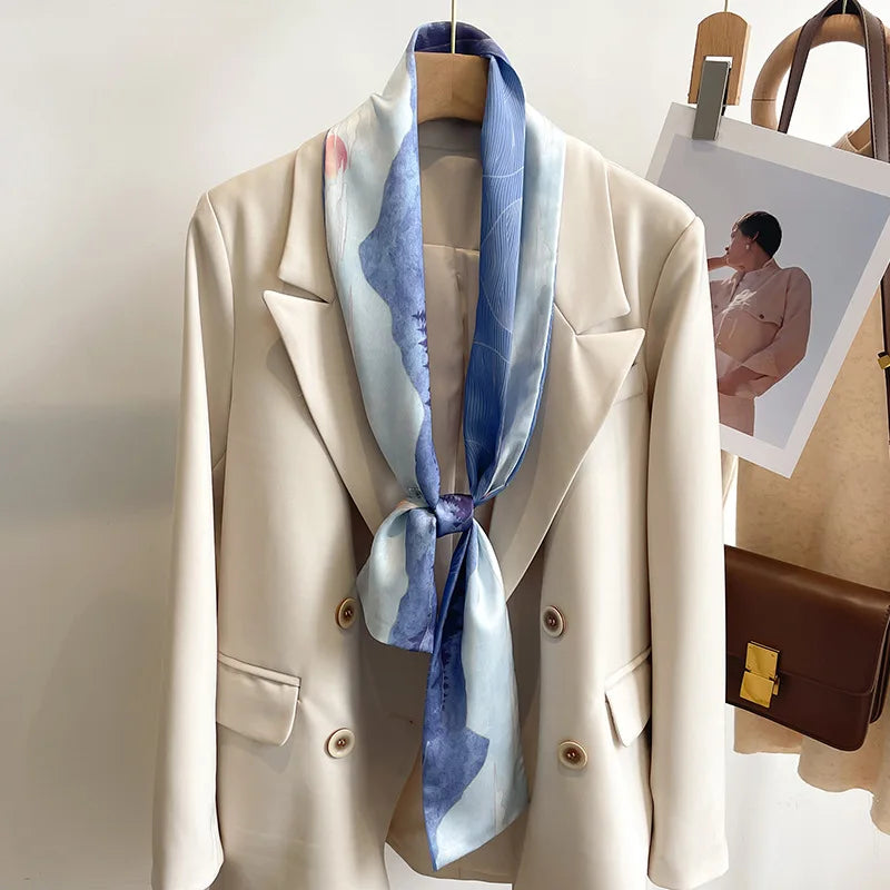 50 Color Silk Feel Scarf Luxury Long Narrow Small Silk Scarves Shawl