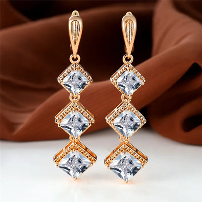 Rose Gold Birthstone Clip Blue Zircon Stone Earrings