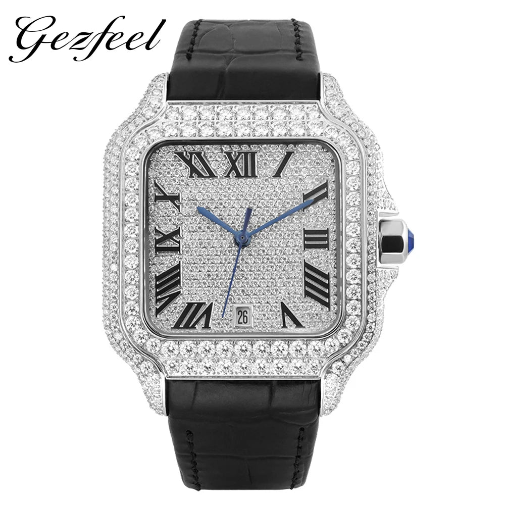 Leather Hip Hop Iced Out Jewellry Watch
