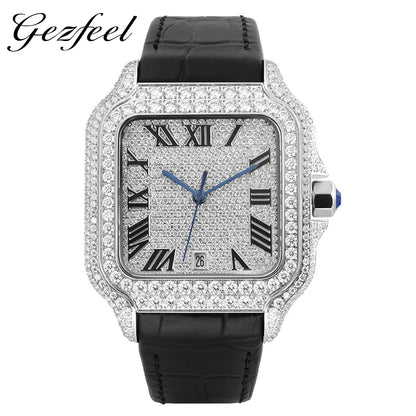 Leather Hip Hop Iced Out Jewellry Watch