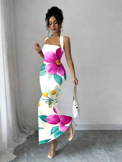 Hip-Hugging Sleeveless Long Collar Flowing Dress