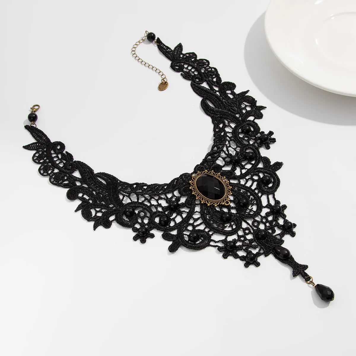 Vintage Gem Black Lace Bead Necklace