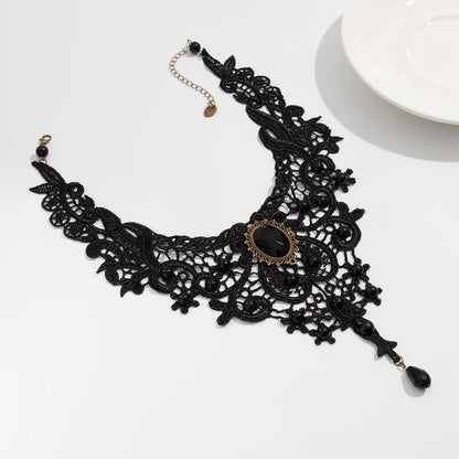 Vintage Gem Black Lace Bead Necklace