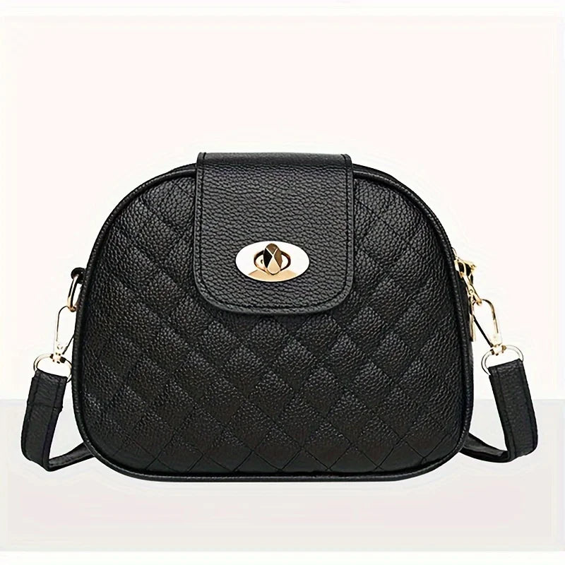Small Quilted Crossbody PU Leather Shoulder Vintage Round Shape Bag