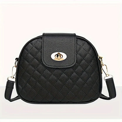 Small Quilted Crossbody PU Leather Shoulder Vintage Round Shape Bag