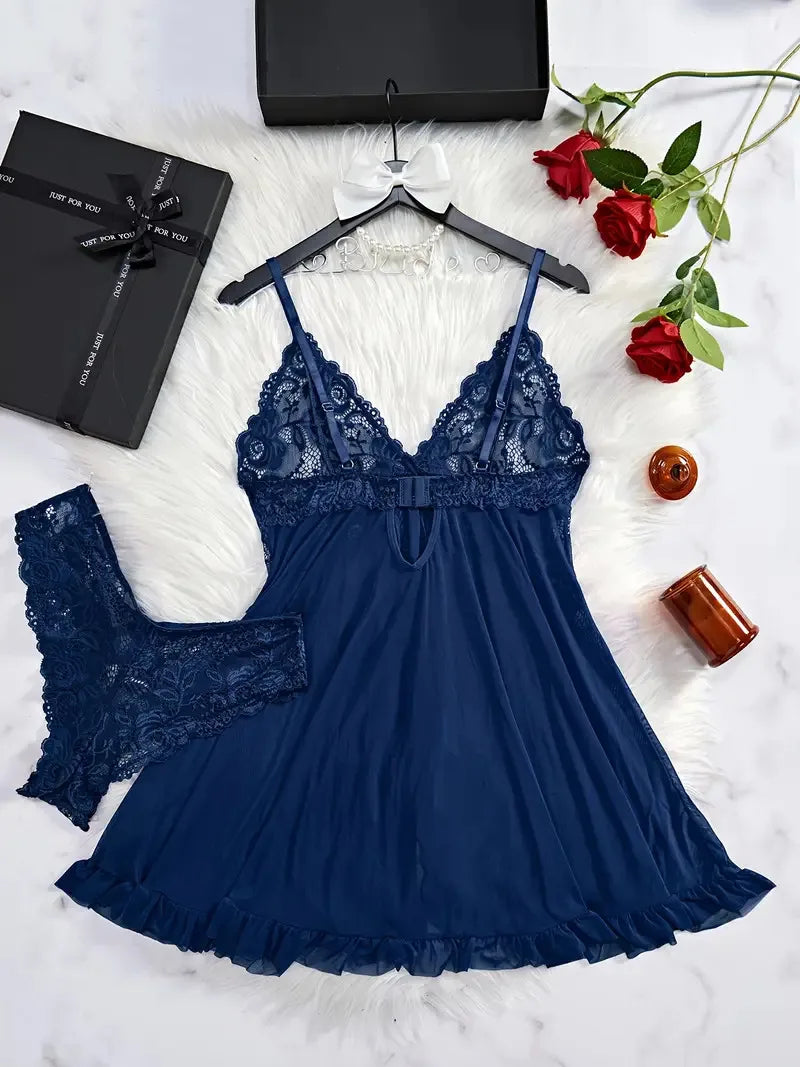 Sexy V-neck Bra Open Sleep Skirt Lingerie