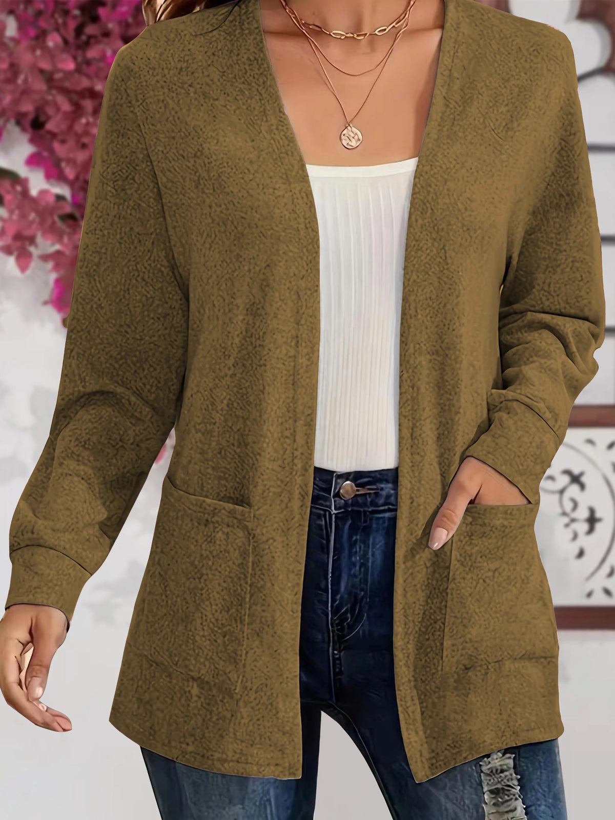 Autumn chic casual solid color pocket thin plus size jacket cardigan