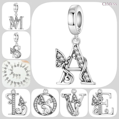 925 Sterling Silver Zircon Butterfly Letter Bracelet