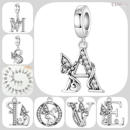925 Sterling Silver Zircon Butterfly Letter Bracelet