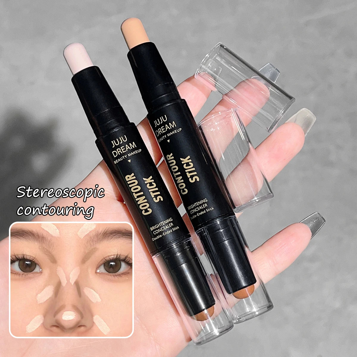 Dual-ended contour stick, facial foundation makeup