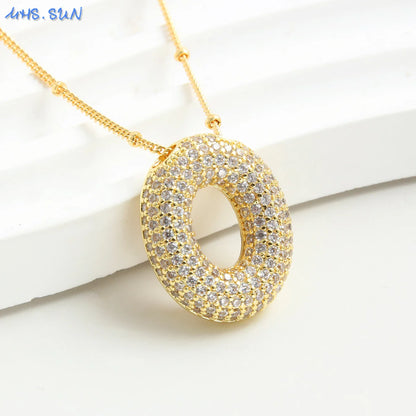 26 Letter Copper Zircon Bubble Initial Chunky Necklace