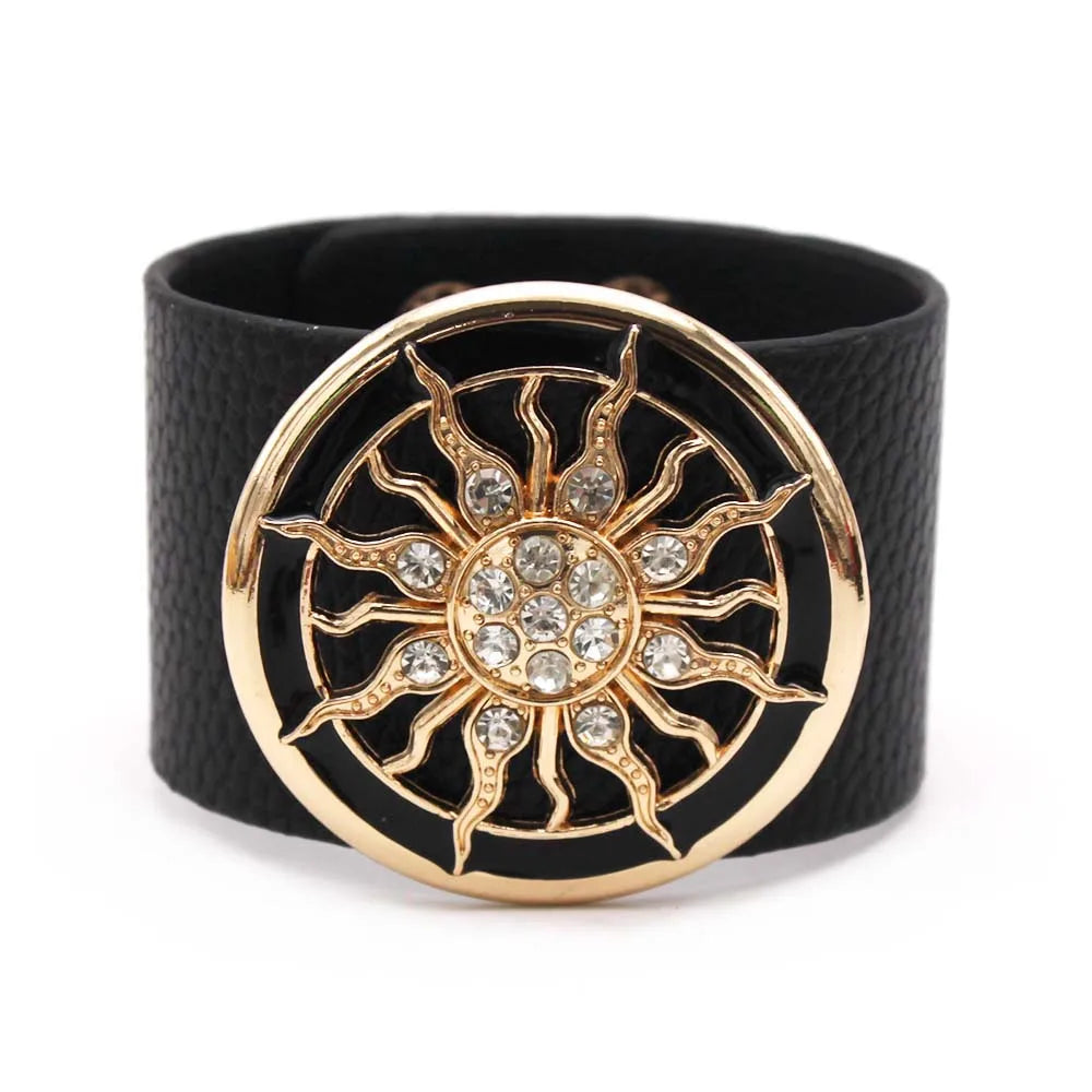 Leather Wide Circle Buckle Bracelet