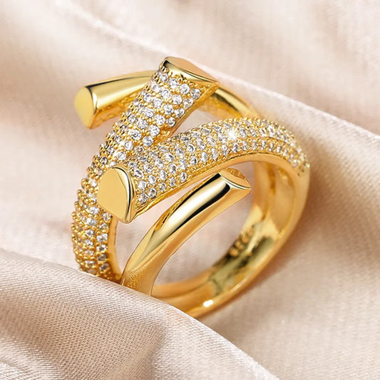 Hyperbole Shape Geometric Gold Luxury Sparkling CZ  Rings