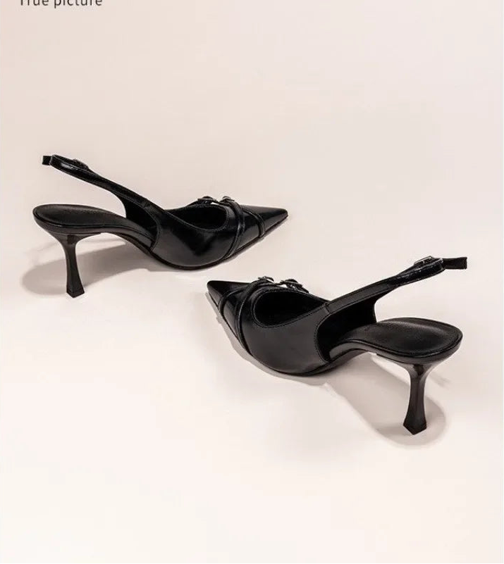 Elegant Buckle Stiletto Black Shoes