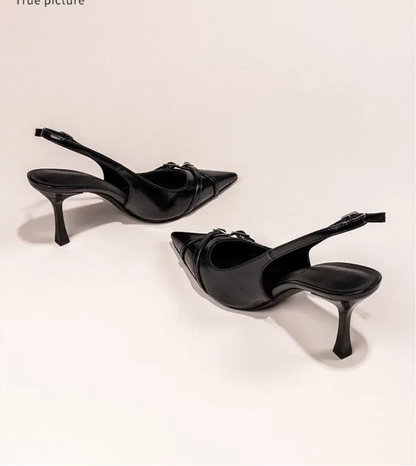 Elegant Buckle Stiletto Black Shoes