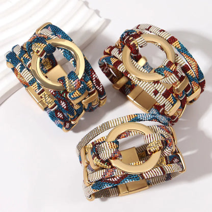 Round Weave Leather Wrap Wide Bracelets