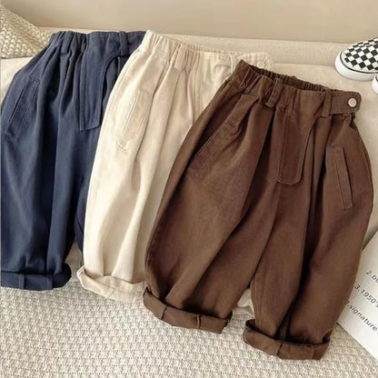 Autumn Casual Girls Loose Radish Cotton High Waist Pants