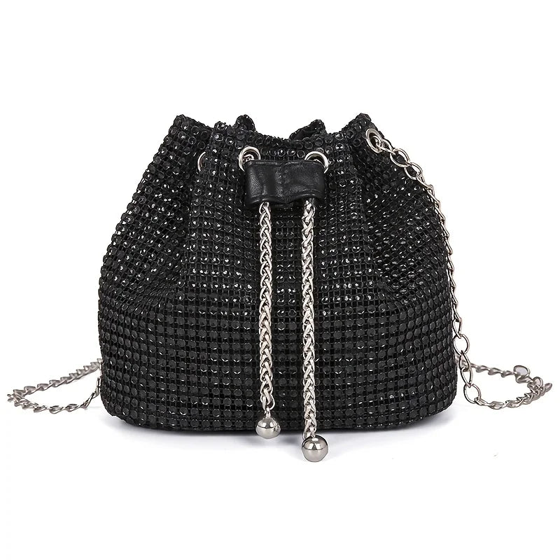 Sparkling Rhinestone Embellished Drawstring Crossbody Bag