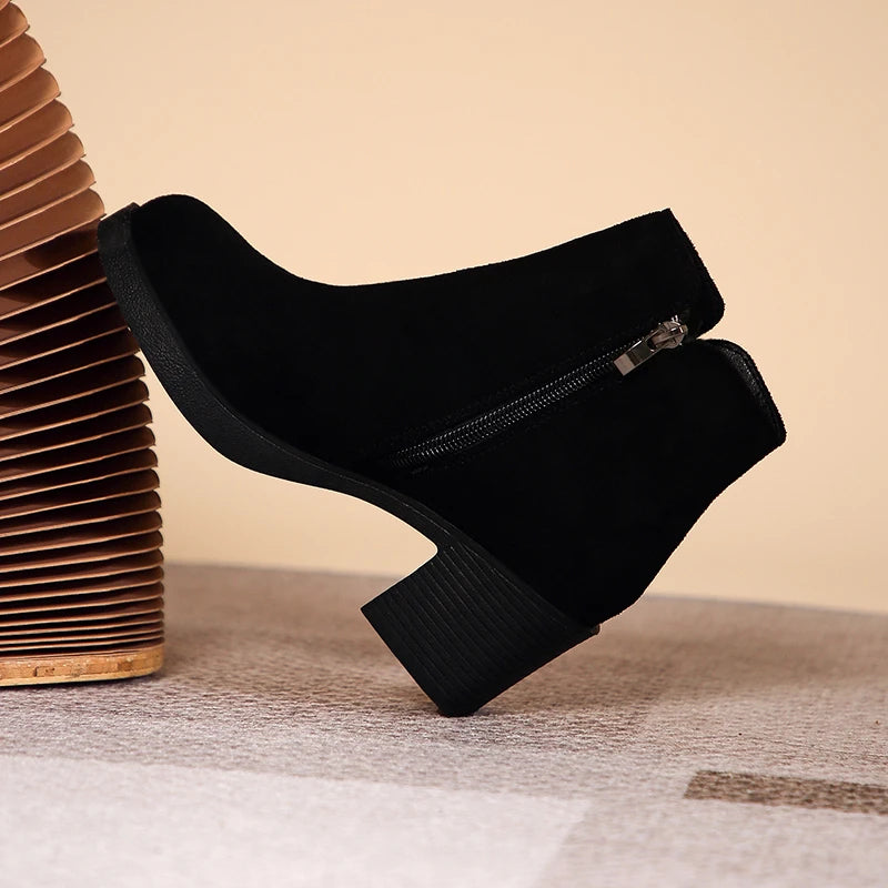 High-heeled ankle elegant round toe warm winter boots