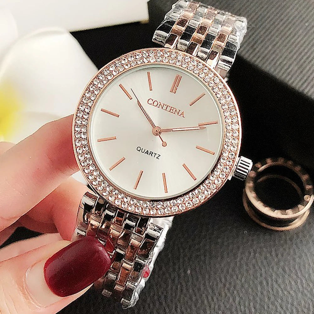 Luxury Stainless Steel Rhinestone Quartz Watch