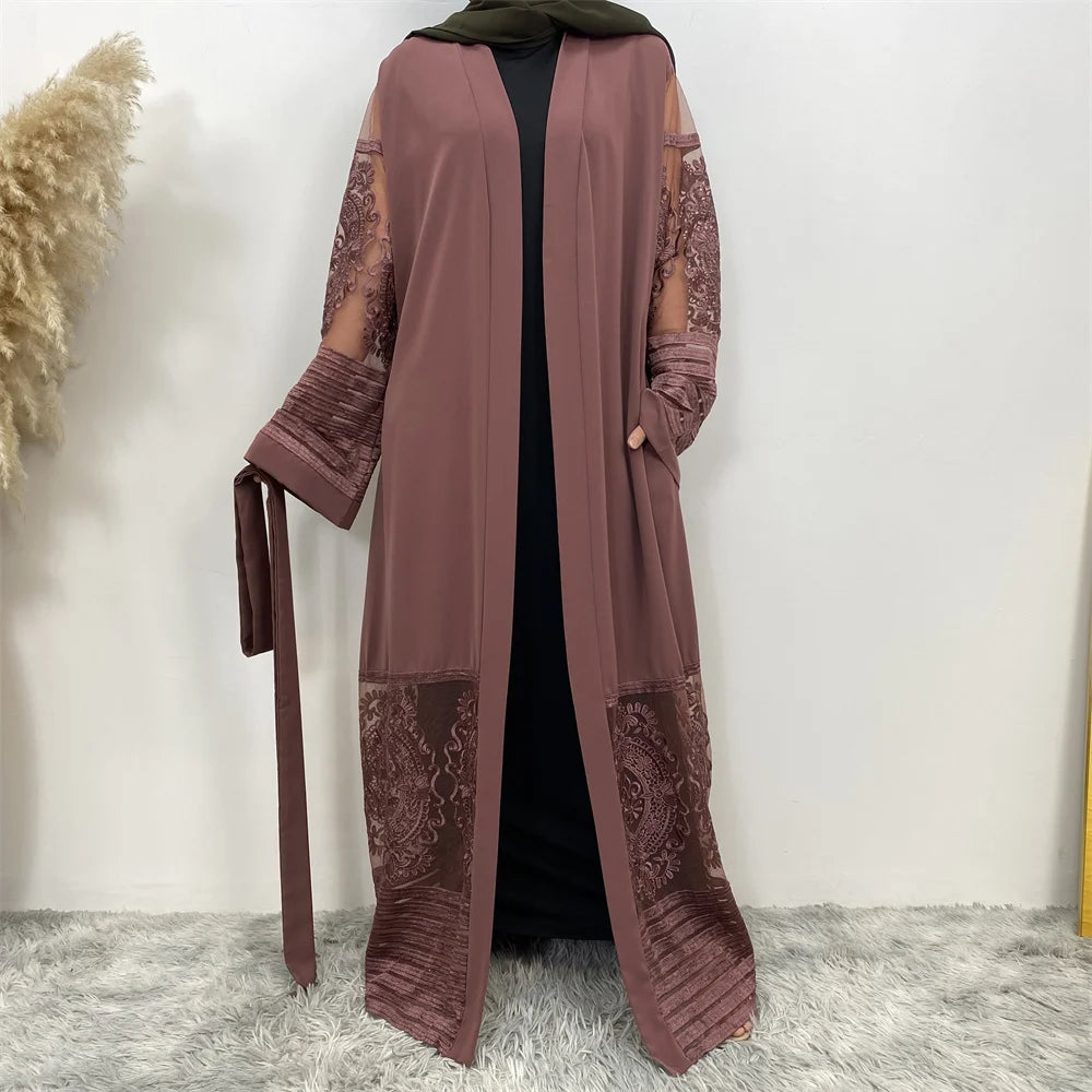 Luxury Gold Rhinestones Muslim Dress Kaftan Abaya