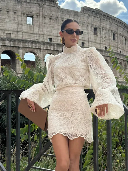 Flared Sleeve High Neck Slim Mini Dress