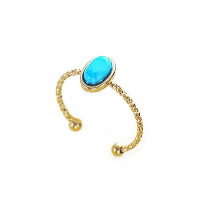 Creative Gold Plated Stainless Steel Simple Geometric Round Natural Stone Ring