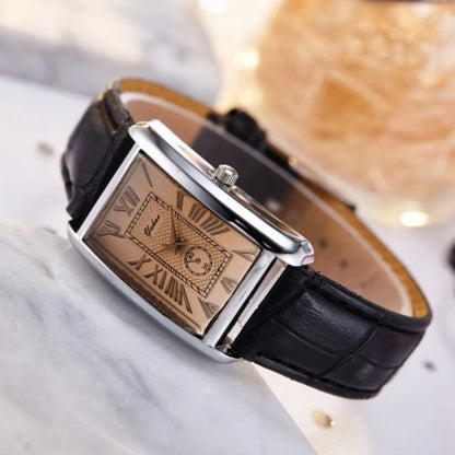 Couple Luxury Rectangle Dial Quartz Leather Band Casual Wristwatch