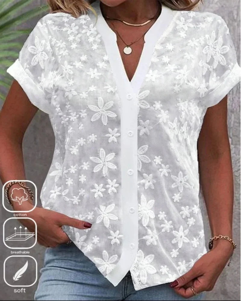 Cropped Lace Eyelet Blouse