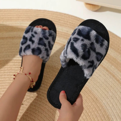 Vintage Leopard Home Plush Non Slip Wear Resistant Fur Slippers