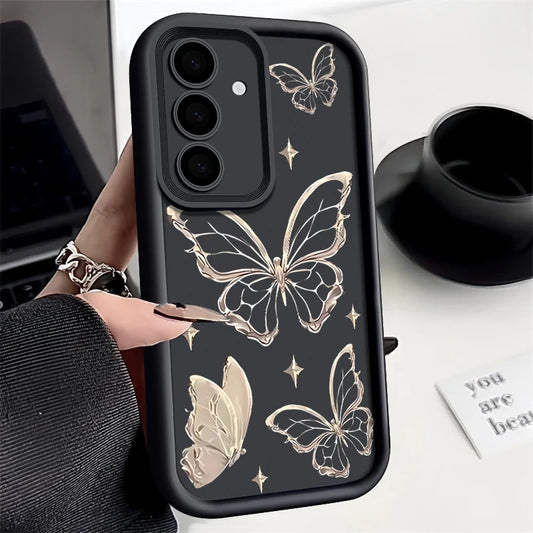 Gold Butterfly Print Case For Samsung Galaxy TPU Cover