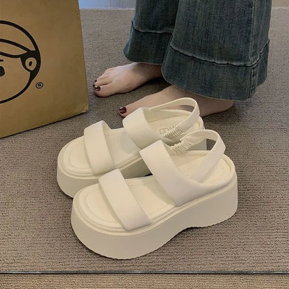Chunky 8CM High Heels Leather Thick Bottom Flip Flops