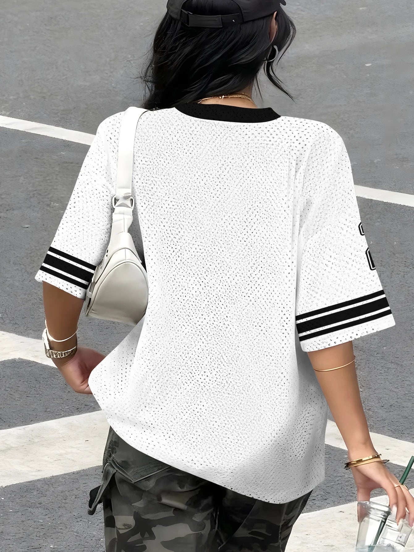 No.21 Print V-Neck Short Sleeve Sports Football Jersey Y2K Oversized T-Shirt