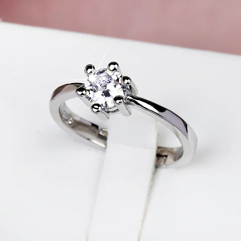 925 Sterling Silver Luxury White Bridal Ring 18K Gold Promise Love Rings