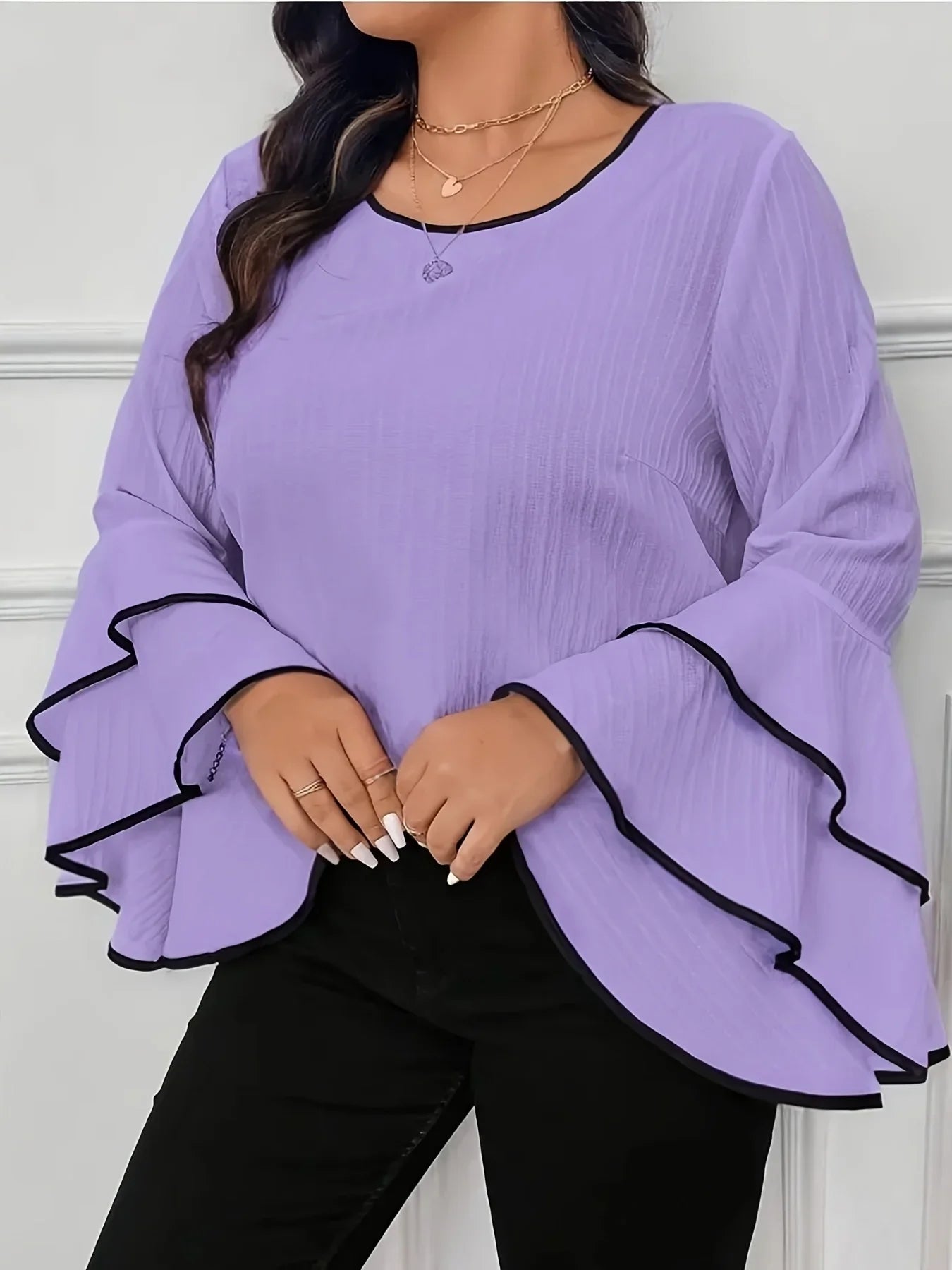 Large Size Casual Crew-neck Flared Long-sleeved T-shirt
