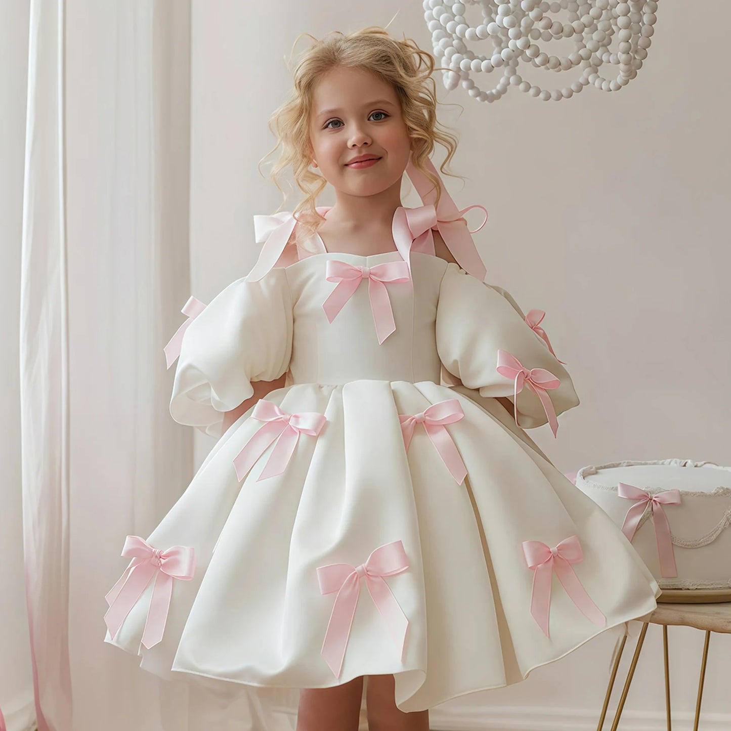 2-8Y Little Girls Puff-Sleeve Princess Dress