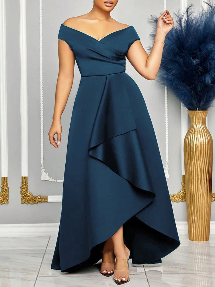 Off Shoulder Evening Solid Maxi Long With Sleeves Dress