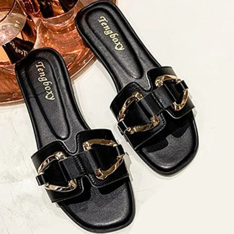 DANA Metal Decor Single Band Flat Sandals