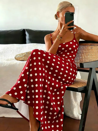 Elegant Polka Dot Print Slimming Midi Dress