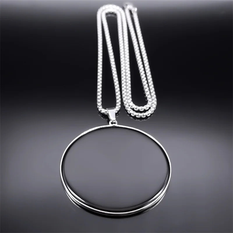 Big Black Obsidian Necklace Stainless Steel Natural Stone