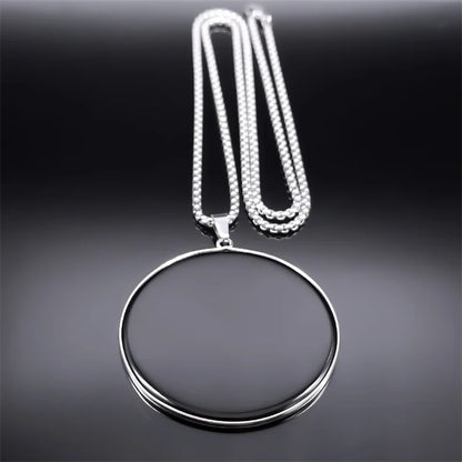Big Black Obsidian Necklace Stainless Steel Natural Stone