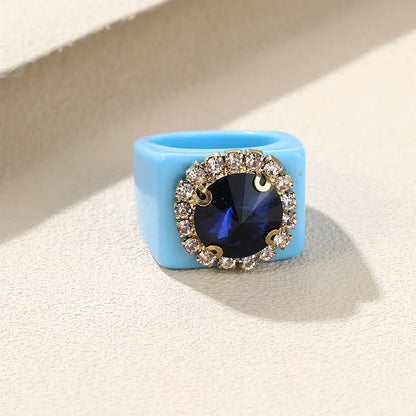 Colorful Rhinestone Geometric Square Large Punk Finger Rings