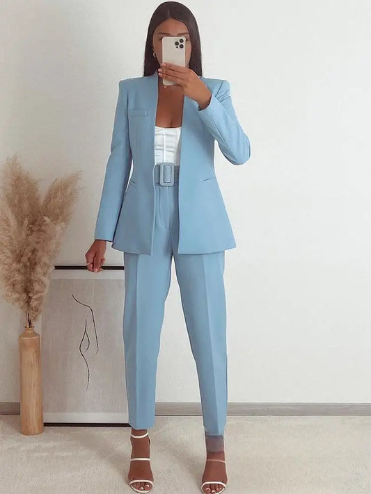 Office Long Sleeve Wide Leg Pants Set