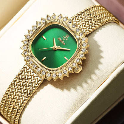 Luxury Sunflower Patterned Bezel Square Quartz Movement Watch
