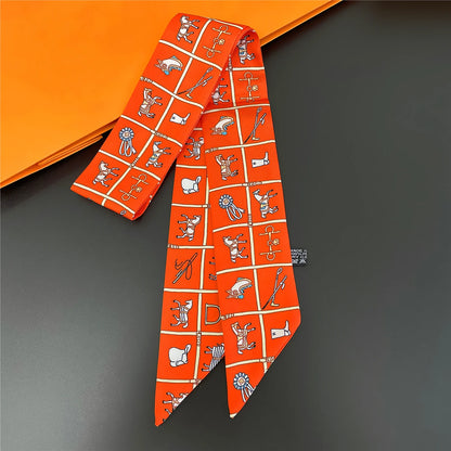 Zebra In Flowers Scarf Luxury Silk Scarf Hair Headband Foulard Skinny Scarves