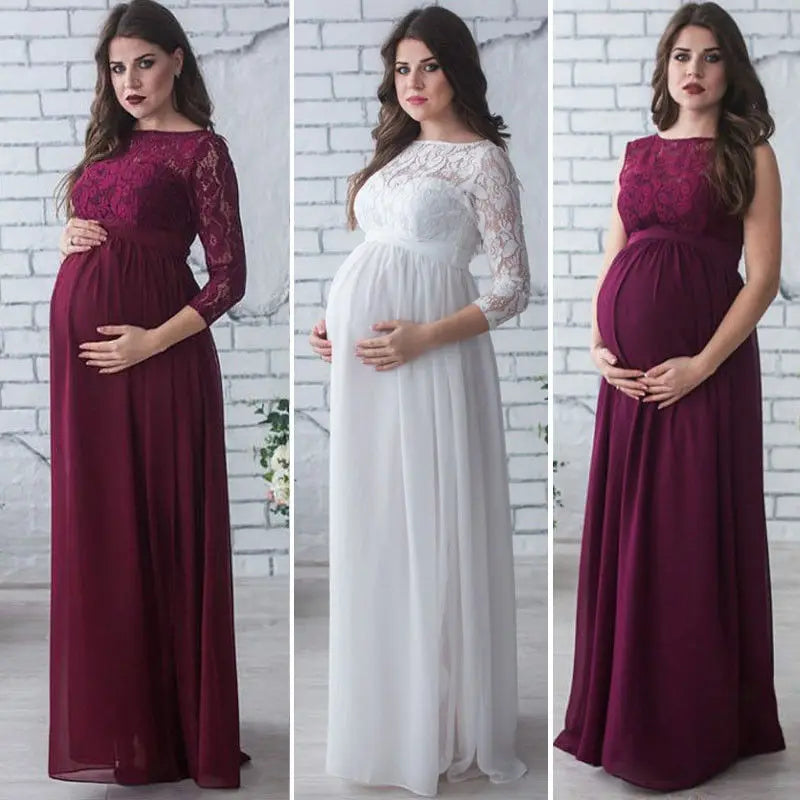 Pregnant Maternity Maxi 3/4 Sleeve Long Dress