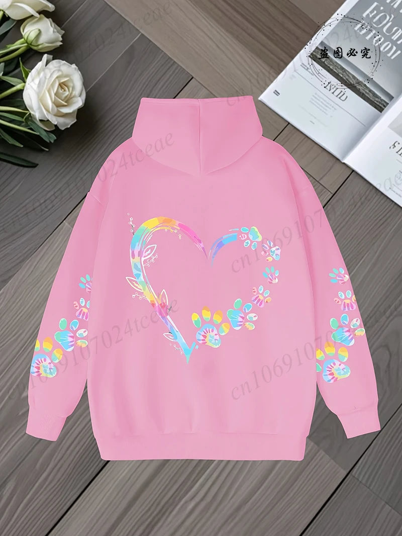 Heart Dog Paw Printed Hoodies Pullovers Sweatshirts