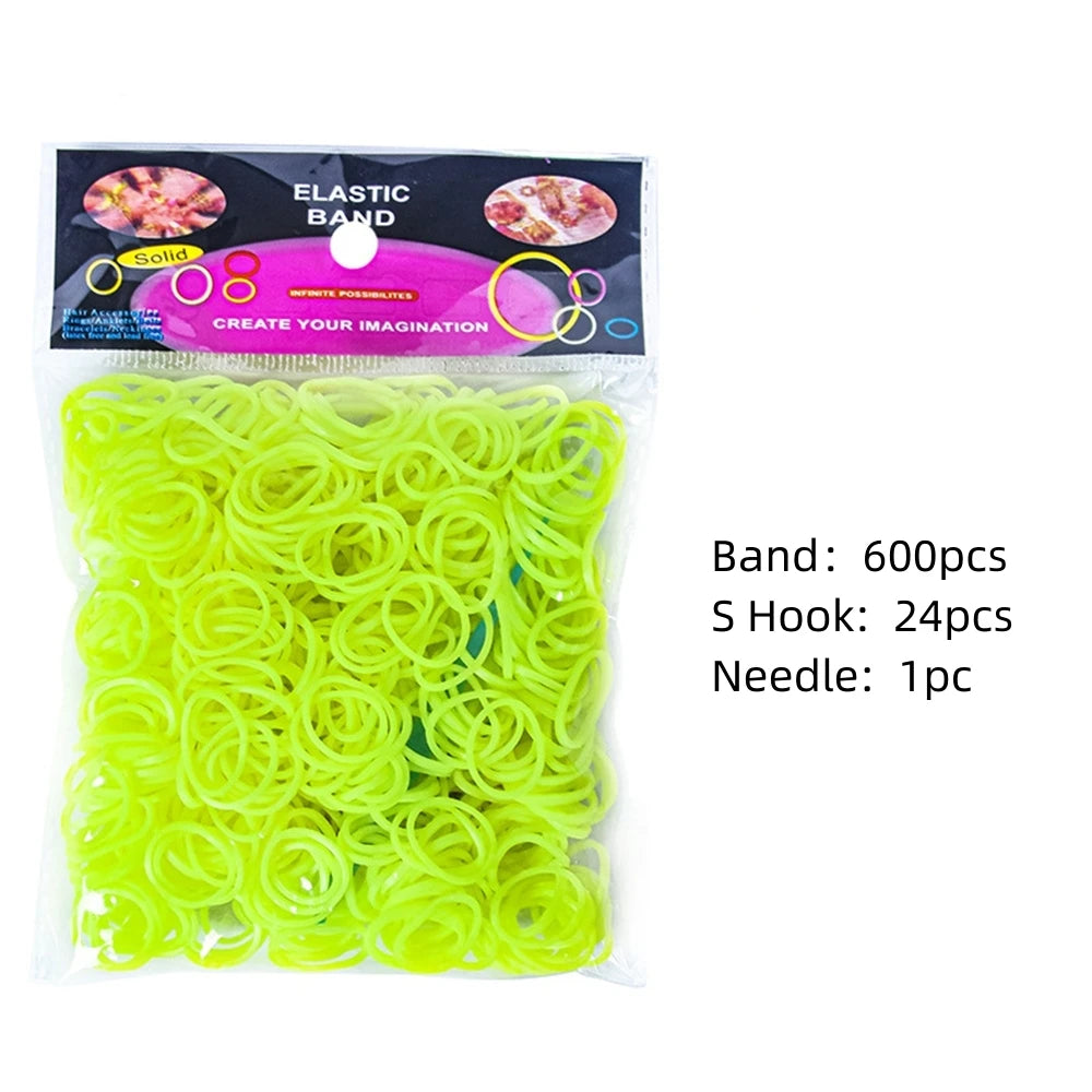 600Pcs Color Rubble Loom Wristbands Kit Elastic Weaving Lacing Craft