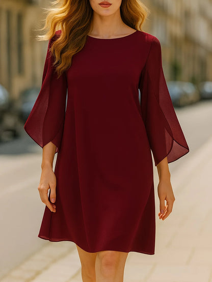 Sleeve Crew Neck Loose Shift Tunic Cocktail Chiffon Bodycon Dress